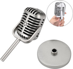 Classic Retro Style Microphone Prop with Stand, Fake Vintage Microphone Decor fo
