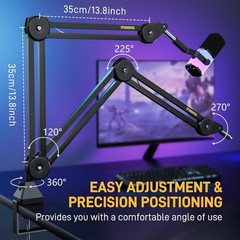 Heavy Duty Adjustable Microphone Boom Arm with Desk Clamp & Screw Adapter for Po