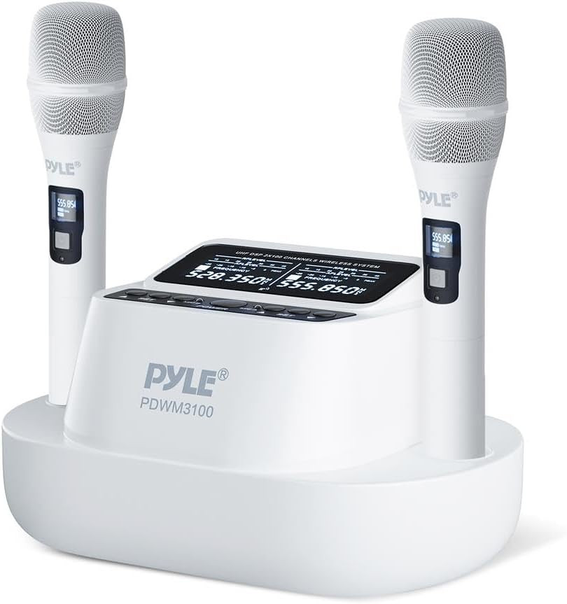 Pyle UHF Wireless Microphone System with Dual Handheld Mics, USB Rechargeable, B
