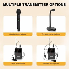 4-Channel Wireless Microphone System UHF Compact Cordless Mic Set 200 ft Dynamic