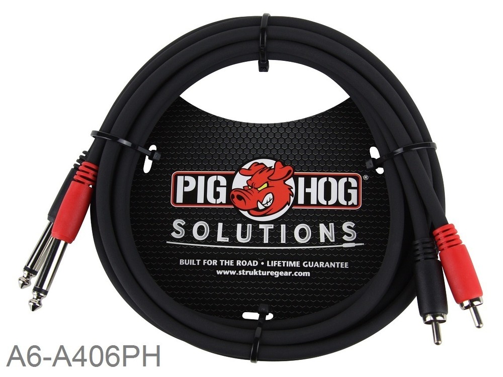 6ft Pig-Hog Dual 1/4″ (6.3mm) TS Mono Male Plug to 2-RCA Male Plug Audio Cable