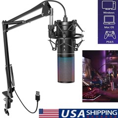 USB Podcast Microphone, Gaming PC Studio Mic Kit with Adjustable Arm Stand, Q9S