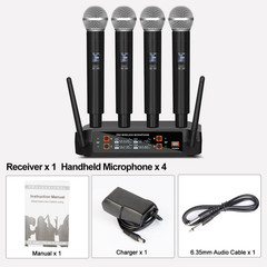 DX4 Wireless Microphone, Professional 4 Channels Karaoke Handheld System for Hom