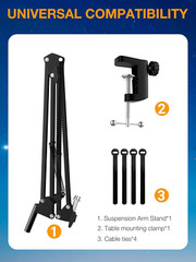 Professional Microphone Boom Arm with Adapter for Most Mic Models by SUNMON