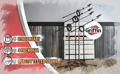 GRIFFIN Microphone Stand Boom Arm 4-PACK Holder XLR Cable Karaoke Wired Mic Clip