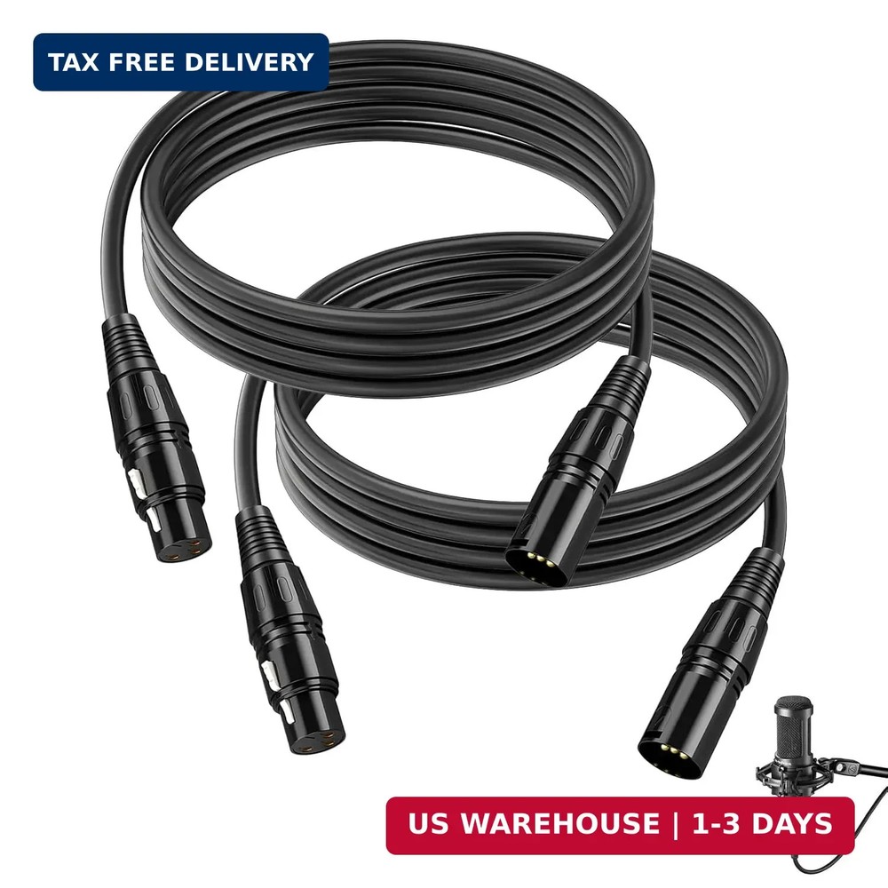 2 Pack XLR to XLR Microphone Cable 6.5FT, Balanced 3-PIN Male to Female Audio Co