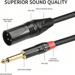 XLR Male to Dual 1/4″ 6.35mm TS Mono Y Splitter Microphone Cable US