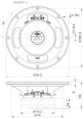 Faital-Pro 8FE200 8″ Midrange Midbass 260W Professional Woofer Speaker 4-Ohm