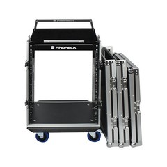 PRORECK 14U DJ Rack Mount Road Case Rolling Audio Workstation Slant Mixer Top
