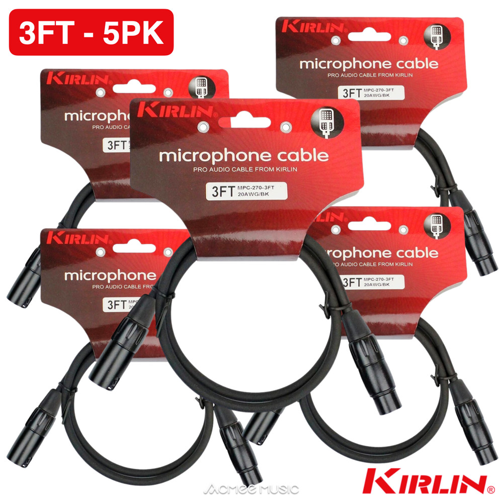 5-PACK Kirlin【3ft】XLR Male to XLR Female 20AWG Microphone Cable – 3 Foot Black