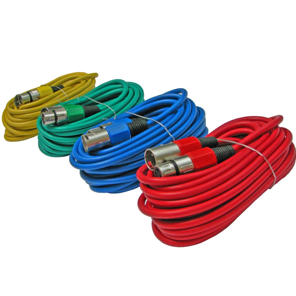 4 PACK 20 ft foot 3 pin XLR mic microphone audio powered speaker cable cord