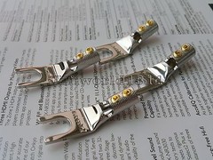 4Pcs Speaker Cable Spade Connector Pure Copper Fork Rhodium Plated