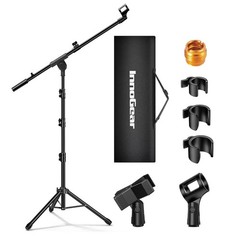 Innogear Microphone Stand, Tripod Boom Arm Floor Mic Stand Height Adjustable Hea