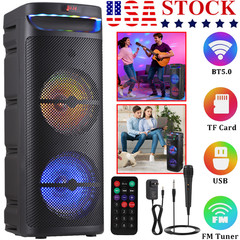 Portable Bluetooth Party Speaker with Dual 10″ Heavy Bass Sound System Mic FM DJ