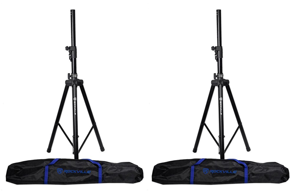 2 Rockville DJ PA Tripod Speaker Stands+Bags, Hydraulic Air Auto Lift RVSS4AB