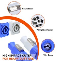 Power-in to Power-out Connector 3 Pin PowerCON Adapter for Stage Light, Fixture