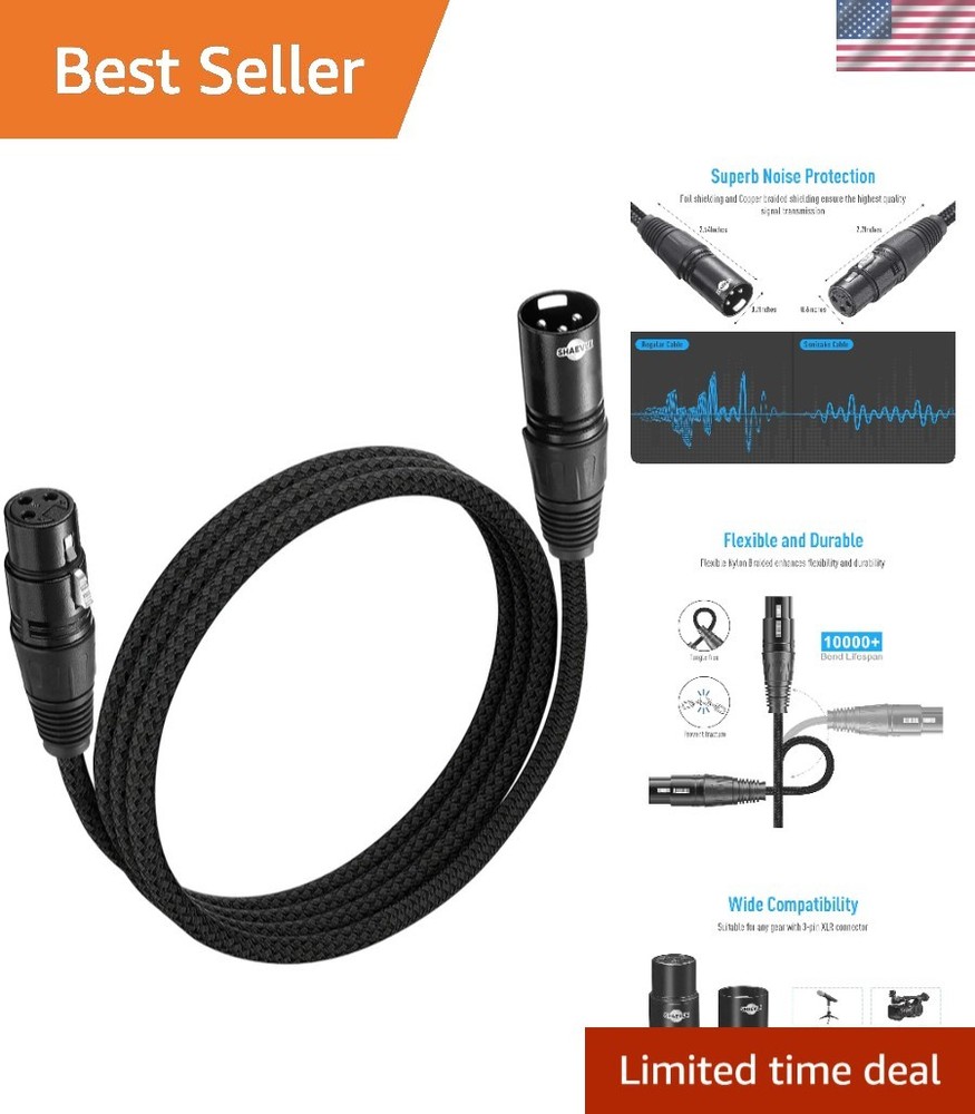 Professional XLR Microphone Cable 6 Feet | Male to Female, Noise Cancelling Tech