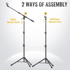 Microphone Stand with Boom Arm, Carrying Bag, Clips & Adapter for Stage Use