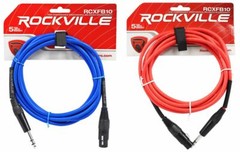 Red and Blue Rockville 10′ Female Rean XLR to 1/4“ TRS Balanced Cables OFC