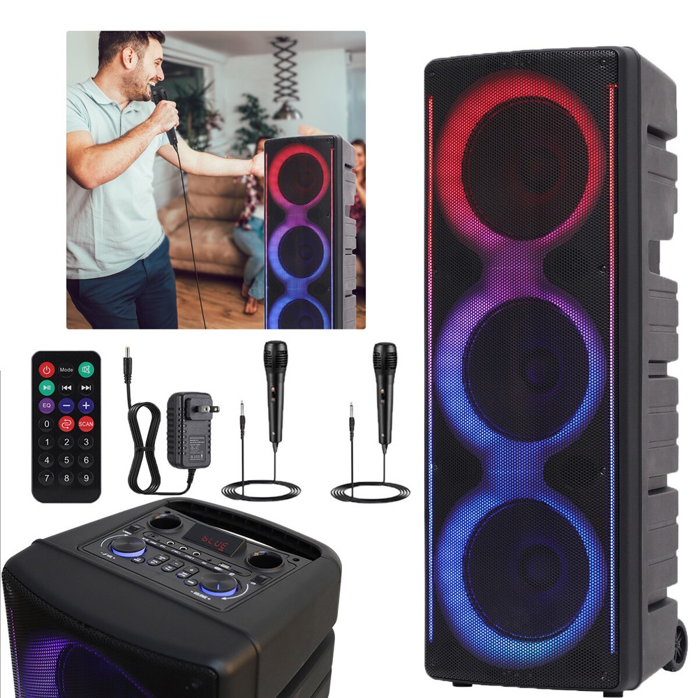 Triple 10″ Woofer Bluetooth Speaker Rechargable Party Sound FM Karaok DJ AUX TWS