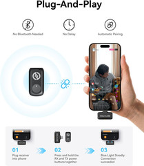 Lark A1 Wireless Microphone for Iphone & Android, 48Khz/24-Bit Studio Audio, 3-L