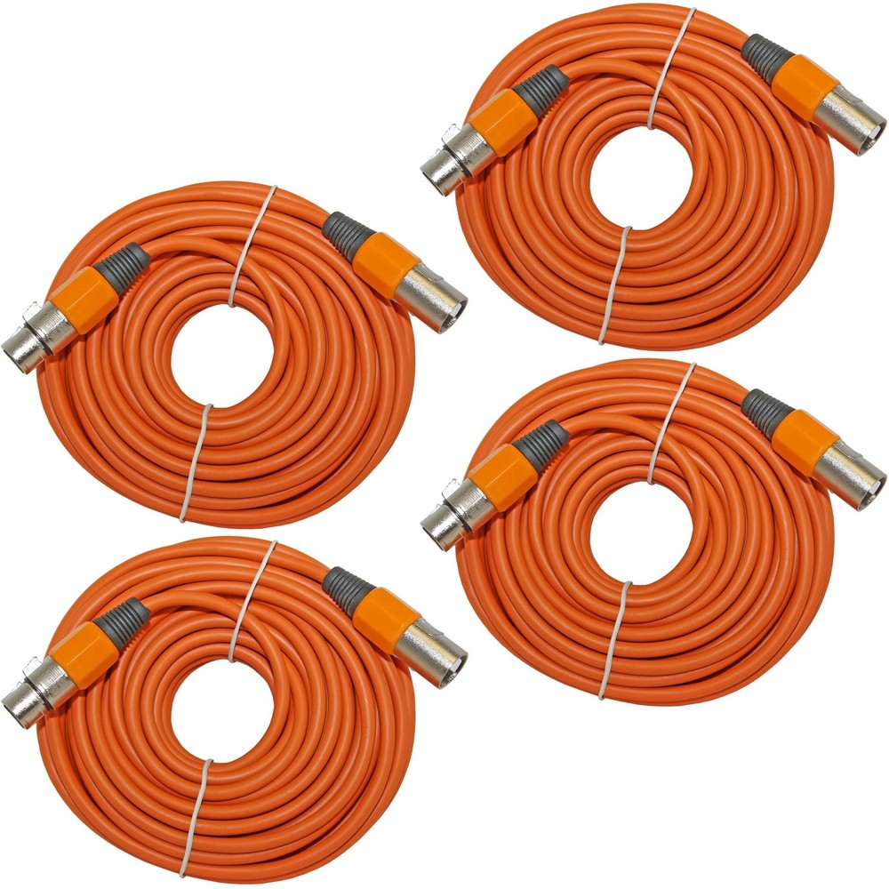 4 PACK ORANGE shielded 3 pin XLR audio mic microphone M/F audio cable 50 ft foot