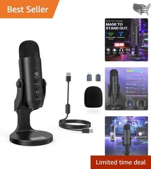 Versatile Podcast & Streaming Microphone with Adjustable Gain and Mute Functions