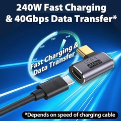 USB C Right Angle Adapter PD 240W for Thunderbolt 4/3, Right Angle Angle-Flat