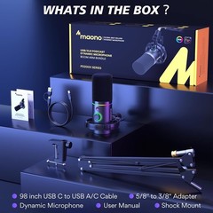 Dynamic RGB Microphone Kit XLR/USB with Boom Arm Mute Gain Control Black
