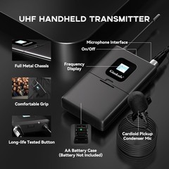 Gimkuls Wireless Professional Lavalier Microphone System, Dual UHF Black