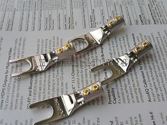 4Pcs Speaker Cable Spade Connector Pure Copper Fork Rhodium Plated
