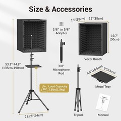 Tonor Personal Vocal Booth Microphone Isolation Shield For Studio Framed