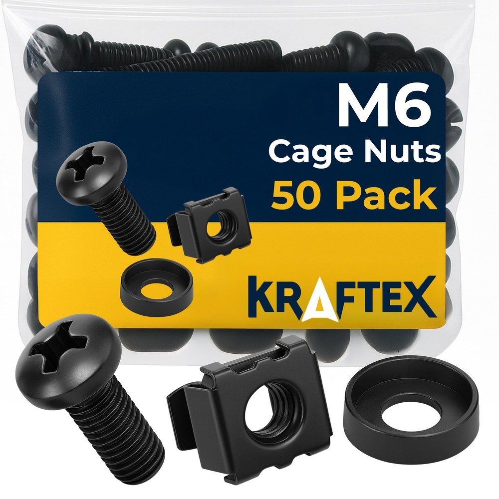 M6 Cage Nuts, Screws and Washers [Size: M6 x 16mm 50 Pack] Rack Mount Screws …