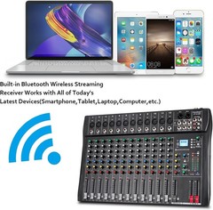 DT12 12-Channel DJ Audio Mixer with USB, Bluetooth, XLR & RCA Input