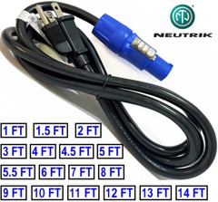 NEUTRIK POWER CORD 3Prong NEMA 5-15P to NEUTRIK PowerCON NAC3FCA 16AWG UL 1-14ft