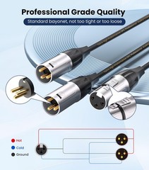Tisino Balanced XLR Splitter Cable, 1 Female to 2 Male Patch 5 feet, Black
