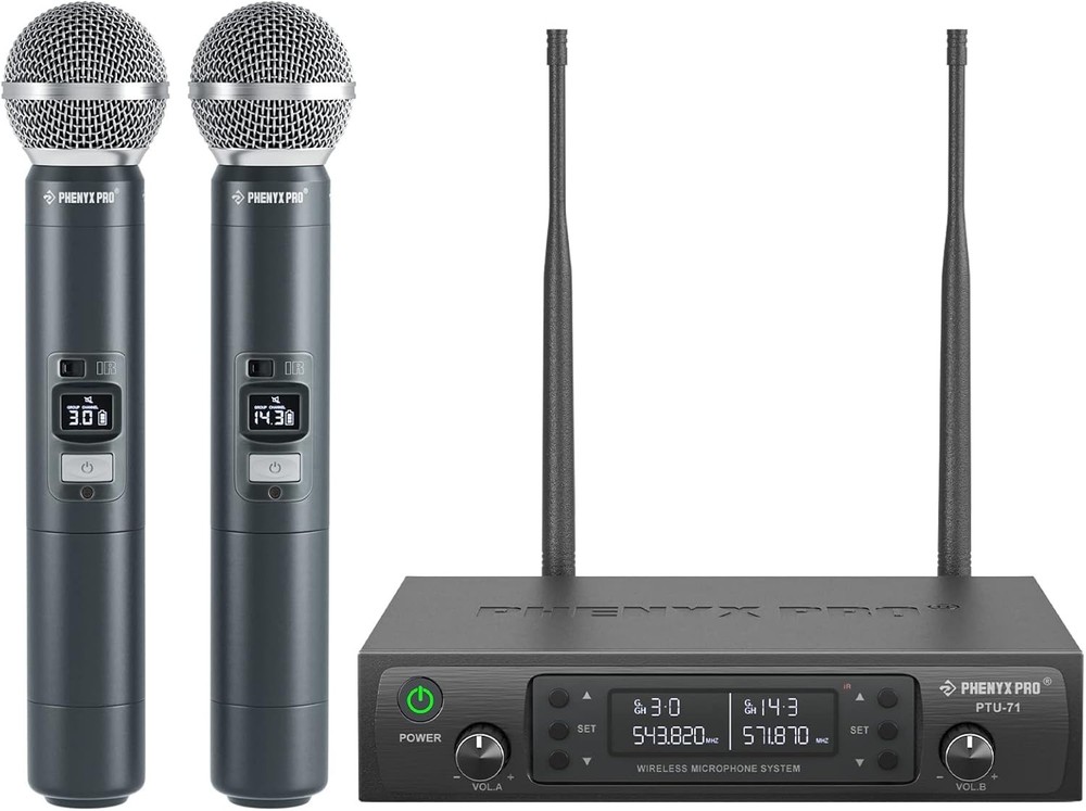 Wireless Microphone System, Dual Wireless Mics,w/ 2 Handhelds, Auto Scan,2×100