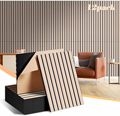 Self-Adhesive Slatted Acoustic Wall Panel Sound Absorption Beige/Black 16x”12”