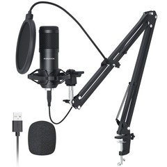 USB Streaming Podcast PC Microphone, 192KHz/24Bit Studio Cardioid Condenser Mic