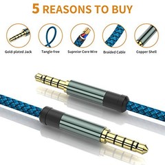 2 Pack TRRS 3.5mm Audio Cable, 5Ft 4-Conductor (4 Pole) with 5 Feet Blue