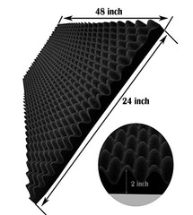 48″X 24″X 2″ Egg Crate Foam Panel, Black Sound Proof Foam Panels, 1 Pack Black