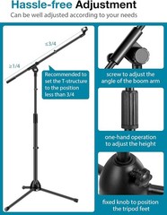 Microphone Stand, Boom Arm Mic Stand Floor Detachable Height Adjustable Heavy…