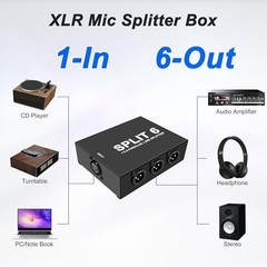 XLR Splitter Mic Box 1-IN-6-OUT/6-IN-1-OUT, 6 Channel Audio Selector Connector