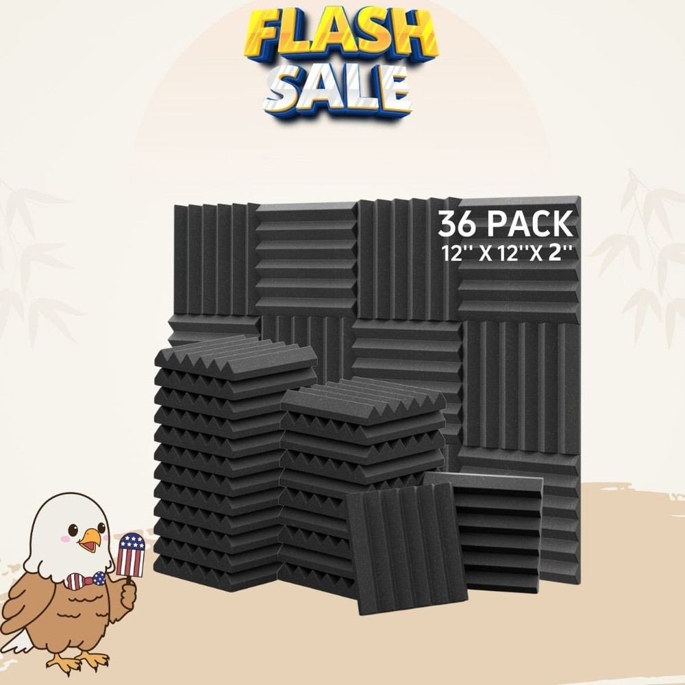 36 Pack 12″x12″x2″ Acoustic Foam Panels Soundproof Wedges Black