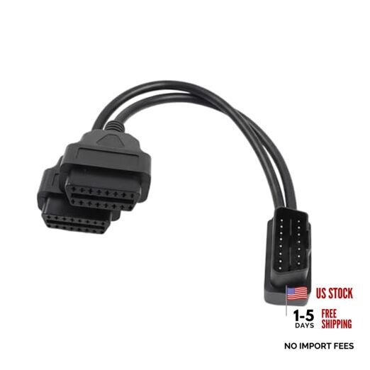 Right Angle OBD2 Splitter, Universal 16 Pin OBDII Extension Y Cable Black