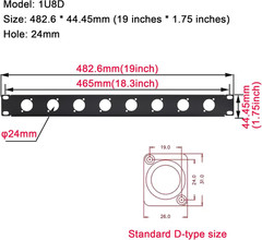 1U8D XLR HDMI Audio Rack Mount Panel for 19″ Studio Equipment Enclosure