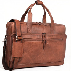 17-Inch Genuine Leather Laptop Briefcase for Men and Women – Brown Leather Messe