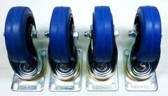 Set Of Four 4″ Heavy Duty Swivel Casters, 4″ Blue Rubber Wheels