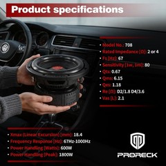 PRORECK 8″ Car Subwoofer Pair Dual 2 Ohm 2000W Power Heavy Bass Speaker