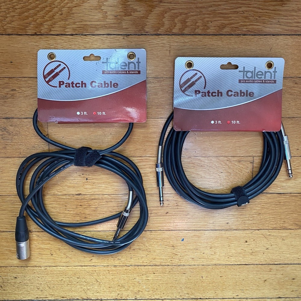 Talent 10ft PCXM10 & PCQ10 Patch Cable XLR Male to 1/4″ TRS Male + Bonus M2M TRS